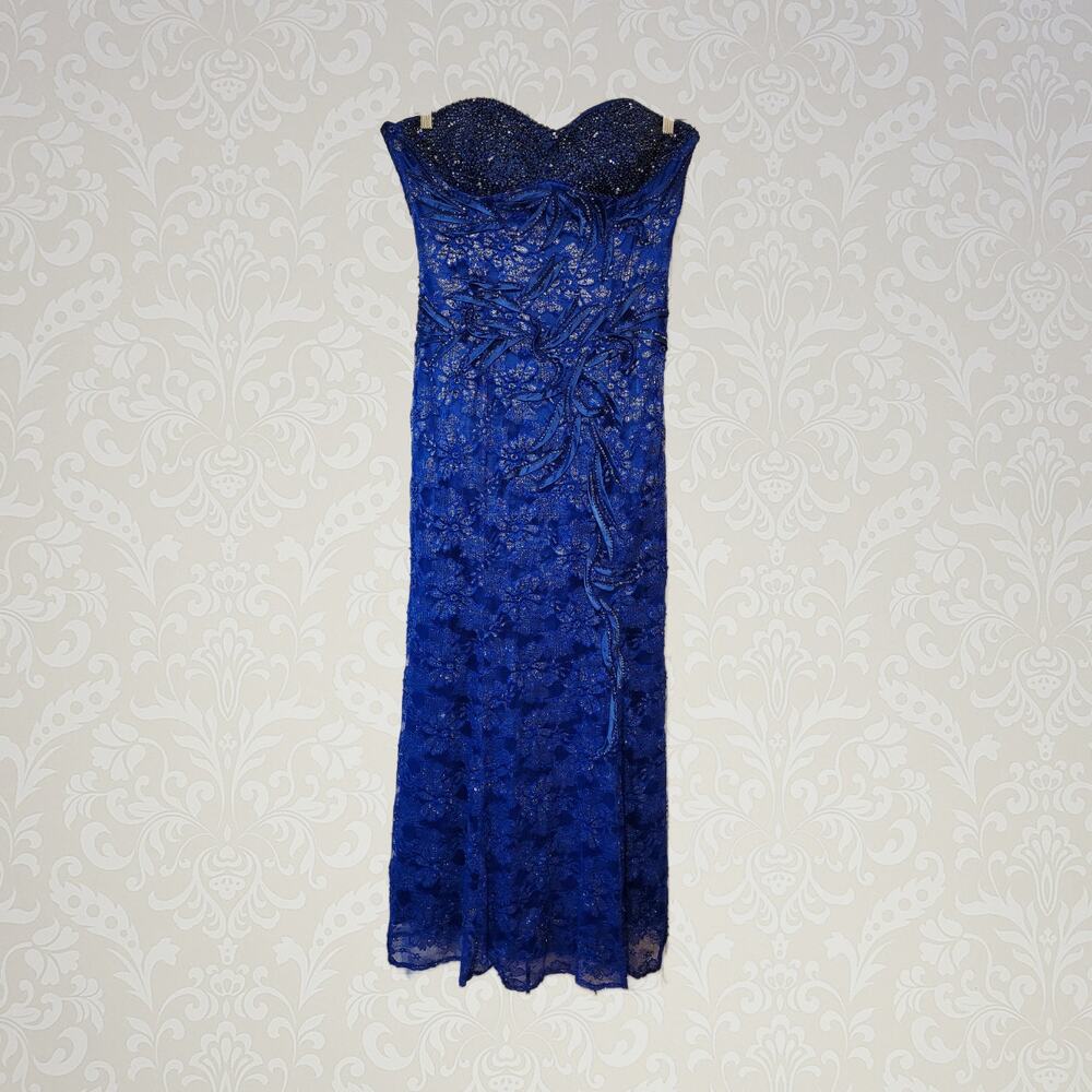 Fiesta Fashions, XL | Sleeveless Bodycon Beaded Blue Prom Cocktail Wiggle Dress.